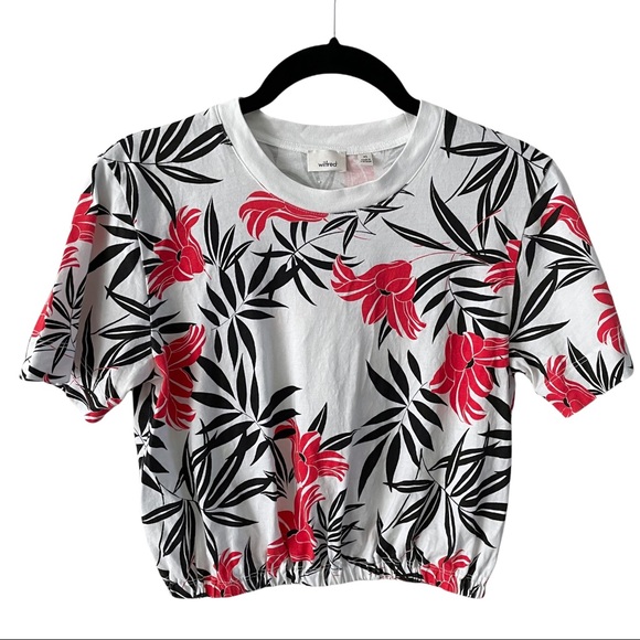 ARITZIA Wilfred Tropical Floral Crop Short Sleeve Top Womens XS - Picture 1 of 5